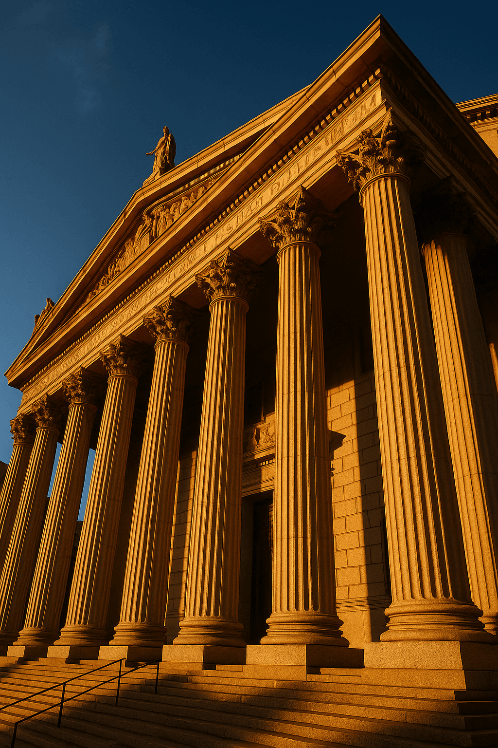 Columns of the New York County Supreme Court at golden hour